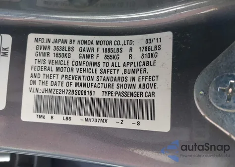 2011 Honda Insight Ex from USA, damaged, VIN JHMZE2H72BS008161